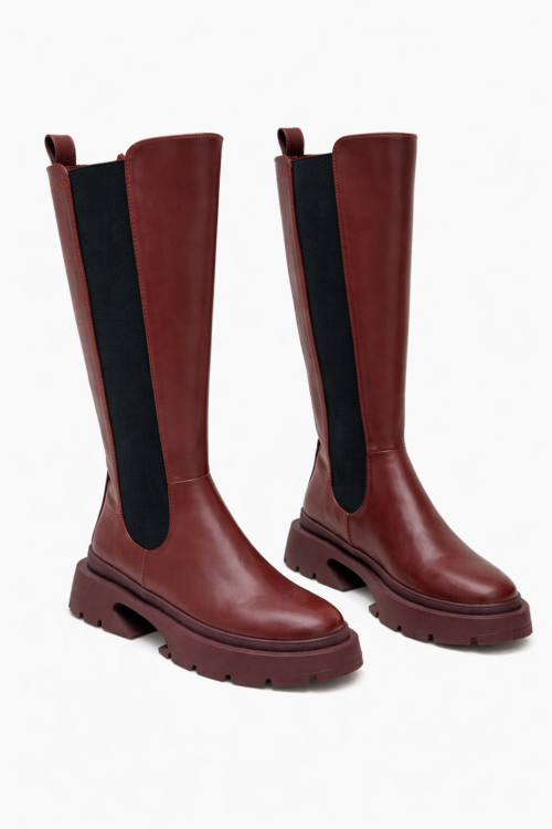 Women Chunky Knee-High Chelsea Boots